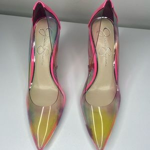 Jessica Simpson pixera clear vinyl hot pink stilettos size 8